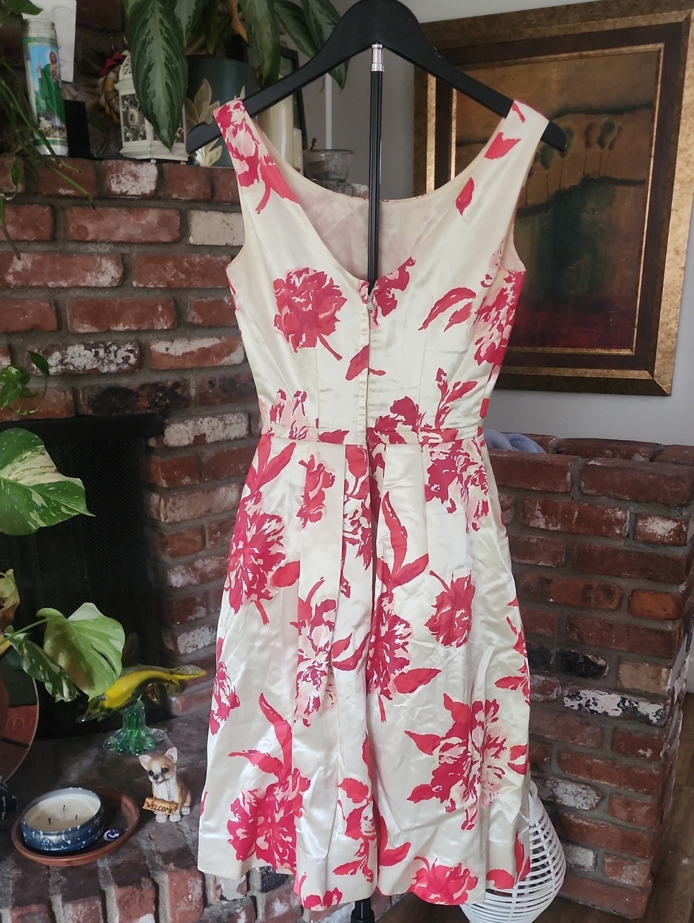 Vintage Pink Floral Fit & Flare Party Dress Bow Waist Sleeveless Pinup - Picture 4 of 11